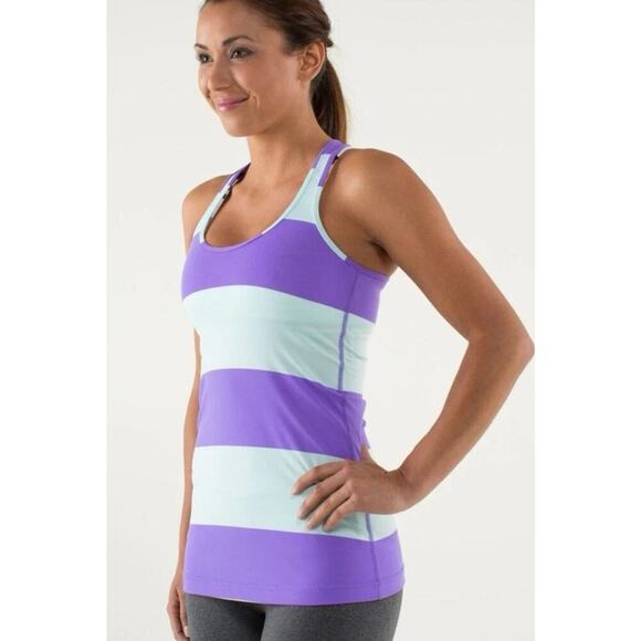 Lululemon Cool Racerback Tank Top Wide Bold Stripe Power Purple Size 4-6 Stretch - Picture 1 of 11